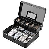KYODOLED Large Cash Box with Combination Lock,Money Box with Cash Tray, Lock Safe Box with Key,Money Saving Organizer,11.81Lx 9.45Wx 3.54H Inches,Black XL Large