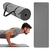 Gaiam Essentials Thick Yoga Mat Fitness & Exercise Mat with Easy-Cinch Carrier Strap, Grey, 72"L X 24"W X 2/5 Inch Thick, 10mm