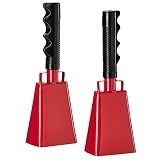 BLUE PANDA Cow Bell Noise Maker - 9-Inch Red, 2 Pack - Cow Bells for Sporting Events & Cheer - Sport Cowbell with Handle