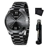 NIBOSI Men Watches Analog Quartz Stainless Steel Black Watches for Men Waterproof Business Classic Watch Fashion Minimalist Ultra Thin Wrist Watch for Work and Casual Wear
