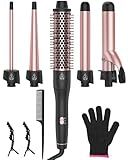 ANIEKIN 5 in 1 Curling Iron Set, Fast Heat Up Curling Wand from 3/8 to 1 1/4 Inch and a Thermal Brush Come with, Dual Voltage Hair Curler for Women All Hair Types and Travel Use, Gifts for Women
