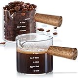 QWACVRTM Espresso Shot Glass With Wooden Handle, 2 Packs V-Shaped Double Spout Espresso Measuring Cup, Espresso Machine Accessories，Coffee Bar Essentials，Precise 75 Ml Coffee Measuring Cup