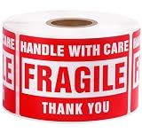 LuckyGuard 3 x 2 Inch Handle with Care 500 Fragile Stickers for Shipping Moving Glass Permanent Adhesive Commercial Grade Fragile Labels (1 Roll, 500 Labels)