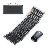 ProtoArc Foldable Keyboard and Mouse, XKM01 True Full-Size Folding Wireless Keyboard Mouse Combo for Business Travel, a Portable Office Suite On-the-Go, Compatible with Laptop iPad Tablet - Black Gray