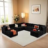 HOOOWOOO Modular Sectional Sofa,9 Pieces Sectional Couches for Living Room,131X131 L Shaped Cloud Couch with Ottoman Chaise Set(Black Velvet Corduroy)