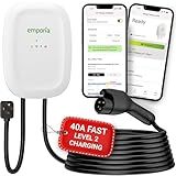 EMPORIA Level 2 EV Charger - NEMA 14-50 EVSE w/ J1772 Connector - 48 amp EV Charger Level 2, 240v WiFi Enabled Electric Vehicle Charging Station, 25ft Cable, White