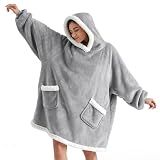 Bedsure Wearable Blanket Sherpa Hoodie Gifts, Sweatshirt, Grey, Standard