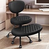 AtHope Ergonomic Cross Legged Office Chair with Wheels - Adjustable Height for Meditation, ADHD Desk & Yoga - Wide Criss Cross Design with Lumbar Support, Kneeling Chair - Black