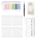 WSCHU 600 Sheets Transparent Sticky Notes, 3 x 3 inch Clear See Through Sticky Notes and Translucent Writable Book Tabs, Annotation kit, for Book Annotation, Office & Study Supplies