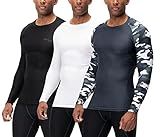 DEVOPS 3 Pack Men's UPF 50+ Long Sleeve Compression Shirts Quick Dry, Cool Gear for Garage Garden Gym Yard and Workouts (2X-Large, Black/Camo Charcoal/White)