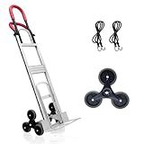 Aluminum Stair Climbing Cart, 600 lbs Capacity Stair Climber Hand Truck Dolly, 2 in 1 Heavy-Duty Trolley Cart with Dual Handles, 6 Wheels & 2 Elastic Ropes for Home Shopping Moving Warehouse