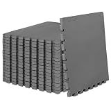 ProsourceFit Weaved Pattern Extra Thick Exercise Puzzle Mat 1-inch, EVA Foam Interlocking Tiles for Protective, Cushioned Flooring for Home and Gym Equipment; Grey, 72 SQ FT, 18 Tiles