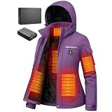 Brimekey Heated Jackets for Women with Fleece Lining, 20000mAh 7.4V Battery Pack Women's Heated Coat, 6 Heating Zones Windproof Waterproof Electric Hoodie Jacket Skiing Hunting