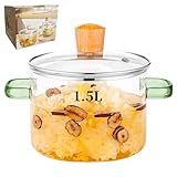 1.5L/51oz/6cups Glass Cooking Pot Glass Simmer Pot Quick Food Heating Saves Energy Heat Resistant 0 to 400 ℉ Oven Gas Electric Stove Safe for Pasta Soups Potpourri (Green Handle Glass Potpourri Pot)