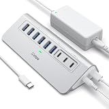 intpw Powered USB Hub 10Gbps, 9-Port USB 3.2/USB C Hub, 65W Power Adapter