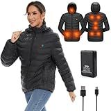 OAOA innovation Heated Jackets for Women, 9 Heating Areas With 10000mAh Power Bank,Winter Warm Outdoor Ski Coat（L）
