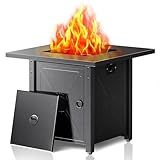 Electactic 28 Inch Propane Fire Pit Table, 3-in-1 Multi-Use 50,000 BTU Square Gas Fire Pit with Lid & Lava Rock, Steel Tabletop, Adjustable Flame, for Patio, Backyard, Deck, Outdoor Gatherings
