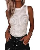 CHICME Women's Rhinestone Ribbed Tank Top Sparkly Party Tops, White, Medium