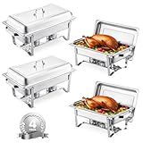 VEVOR Chafing Dish Buffet Set, 8 Qt 4 Pack, Stainless Chafer with 4 Full Size Pans, Rectangle Catering Warmer Server with Lid Water Pan Folding Stand Fuel Tray Holder Spoon Clip