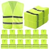 Tlence 12 Pack High Visibility Safety Vests, Mesh Security Vest with 2 Reflective Silver Strips, Construction Work Vest Bulk for Men Women Traffic Emergency Work Running Cycling, Fluorescent Green