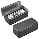 Hipiwe 2 Packs Black Metal Cash Box Rectangular Money Organizer with Lid Currency Storage Box Empty Box Container for Coin Bill Dollar Stamp Jewelry
