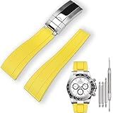 KaiMai 20mm Rubber Watch Band for Rolex Submariner,for Daytona,for Ghost,for Yachtmaster & More,Waterproof, With Deployment Clasp Watch Bands-Yellow