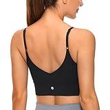 CRZ YOGA Adjustable Longline Sports Bra for Women - V Back Wireless Workout Padded Yoga Camisole Cropped Tank Tops Black Medium