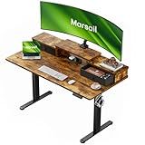 Marsail Electric Standing Desk with Drawers, 55″ x 28″ Height Adjustable Sit Stand Up Desk with Storage Shelf, Ergonomic Home Office & Computer Table with 4 Memory Heights, Rustic Brown
