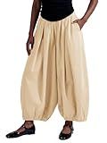Fisoew Womens Wide Leg Balloon Pants Casual Barrel Elastic Waist Pleated Baggy Workout Sweat Pants with Pockets Beige