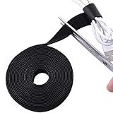 TENOC Reusable Hook and Loop Cable Tie Tool, Adjustable Cable Organizer Tape Cord Wrap for Home, Office, Wire Bundling, Hook and Loop Tape, Manage Wire Straps, Black (2/5 In x 9.8 Ft x 1 Roll)