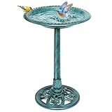 VIVOHOME Bird Bath for Outside, Polyresin Pedestal Birdbath, Green