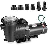 Leomru 1.5 HP Pool Pump 6500 GPH Self Priming in/Above Ground Swimming Pool Pump 110V/220V Dual Voltage Single Speed Pumps with Strainer Basket 6Pcs Connectors