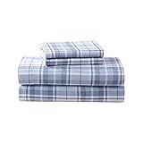 Laura Ashley - Flannel Sheets Queen Size, Anti-Pilling & Wrinkle Resistant Cotton, Touchably Soft for All-Season Comfort - Bed Sheets with Matching Pillowcases & Fitted Sheet (Mulholland Plaid Blue)