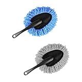 KVAEY 2 PCS Car Dash Duster Brush, Super Soft Microfiber Multi-Functional Car Cleaning Brush, Scratch Free Dash Dusting Tool with a Anti-Skid Handle for Vehicle Home Kitchen Cleaning (Gray+Blue)