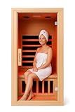 Infrared Home Sauna Room 1 Person Hemlock Wooden Indoor Dry Sauna，Low EMF 1200W/110V Heaters Panels,LCD Control Panel,10 Minutes Pre-Warm up,Time and Temp Pre-Set,1-Year Aftersale