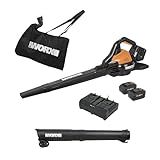 WORX WG583 40V Cordless Leaf Blower, 3 in 1 Blowers for Lawn Care with Vacuum & Mulcher, Electric Blower with Brushless Motor & 2 Speed Control, 2 Batteries & Charger Included