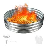 12 in Tall 48 Inch Diameter Round Galvanized Fire Pit Ring/Fire Ring Silver