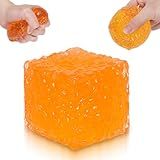 Ssqauvig Frosted Honeycomb Ice Cube Squishy Toy, 5cm Stress Relief Cube, Soft Sensory Fidget Toy for Anxiety and Focus for Kids Youth Adults, Portable Squishy Ball (Orange)