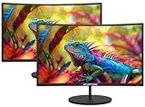 2X Pack - Curved 27 Inch Monitor FHD 100Hz Computer Monitor, HDMI X2 VGA R1500 1ms 100% sRGB Build-in Speakers, Wall Mount, Tilt, Professional and Gaming Monitor – Machine Black, 2X Pack