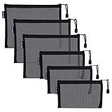 HRX Package 6pcs Mesh Makeup Bags for Travel, 2 Sizes A5 A6 (Black)