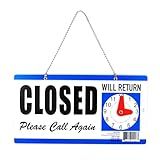 Closed Sign for Business - Double-Sided with Clock, 'Will Return' Indicator, Adjustable Return Time - Durable Hanging Door Sign for Shops, Offices, Restaurants, and Small Businesses