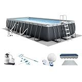 INTEX Ultra XTR 24 ft x 12 ft 52 in Above Ground Pool Set, Rectangular Swimming Pool with Sand Pump, Saltwater System, Maintenance Kit, & Volleyball Game