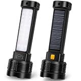 LED Rechargeable Solar Flashlight, Super Bright High Lumens Flash Light, 4 Modes with COB Side Light, Step-Dimming, USB-C & Solar Charging, Perfect for Camping, Hiking, and Power Outages - 2 Pack
