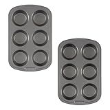 GoodCook Set of 2 Everyday Nonstick Steel Muffin Pan, 6 cup, Gray