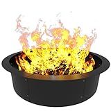 AnBaiMei Round Outdoor Fire Pit Ring Insert 31-Inch Inner 35-Inch Outer Diameter, Heavy Duty Metal Steel DIY Firepit Liner Campfire Rings for Outside Wood Burning Above or In-Ground, Black