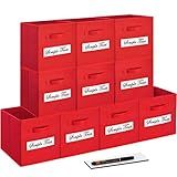 artsdi 11 Inch Storage Cube,Storage bin,cube storage (Set of 10) Foldable Fabric Cube Storage Bins with 10 Labels Window Cards & a Pen,Baskets Containers for Shelves,Closet Organizers Box,Red