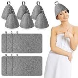 Jiuguva 12 Pcs Sauna Hat Natural Wool Sauna Cap for Men and Women Saunas Accessories Include Felt Hat & Banya Heat Floor Mat Head Insulation Vaporarium for Spa Bench Bath Shower Gift, Gray