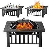 Panovue Fire Pit Table 32 Inch Square Metal Stove for Patio, Backyard, Garden | Multifunctional Outdoor Fireplace for Camping, Heating, Bonfire & Picnic