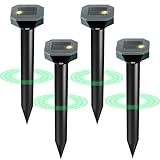 Snake & Mole & Skunk & Rabbit Repellent Solar Powered, Ultrasonic Deterrent, IP65 Waterproof, to Get Rid of Gopher, Groundhog, Rodent, Chipmunk, Raccoon, and Vole for Lawn & Garden, 4 Pack