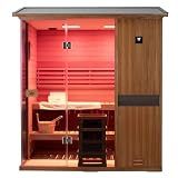 HKXSC 4 Person Traditional Sauna Steam, Outdoor Sauna with Red Light Therapy＆Negative Ion Technology, Respiratory Benefits Steam Saunas for Home